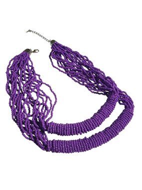 Multistrand Purple Seed Bead Statement Necklace Lobster Clasp Adjustable Length
